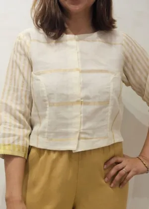 White and Gold Stripes Cotton Blouse