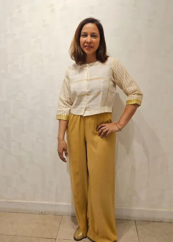 White and Gold Stripes Cotton Blouse