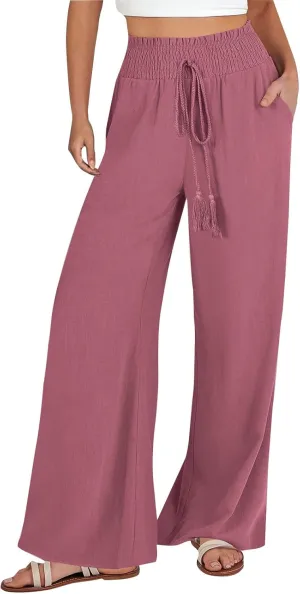 Wide Leg Pants for Women 2025 Summer Fashion Lightweight Cotton Linen Pants High Waisted Casual Trousers with Pockets