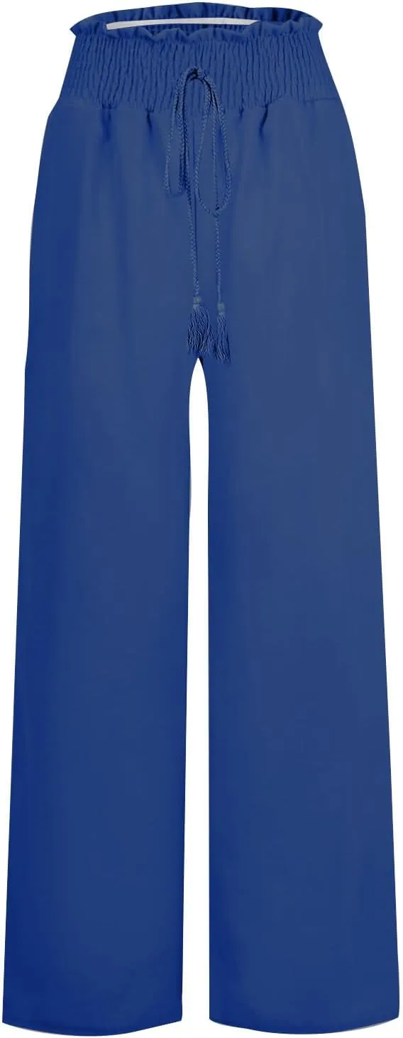 Wide Leg Pants for Women 2025 Summer Fashion Lightweight Cotton Linen Pants High Waisted Casual Trousers with Pockets