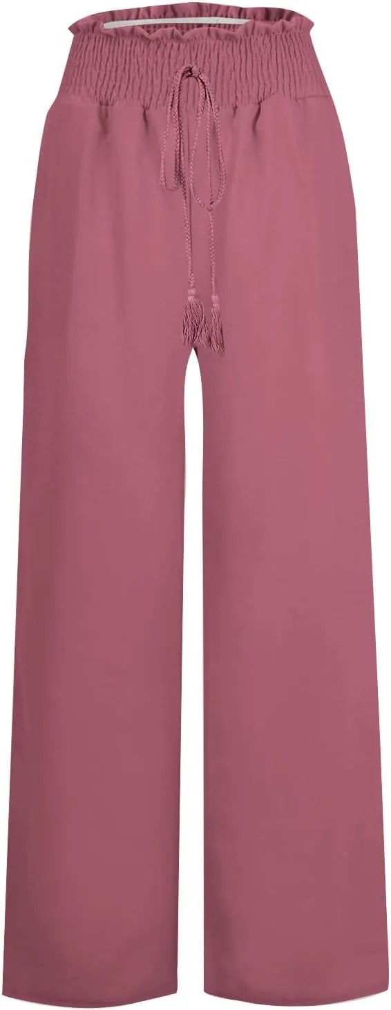 Wide Leg Pants for Women 2025 Summer Fashion Lightweight Cotton Linen Pants High Waisted Casual Trousers with Pockets