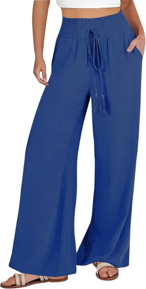 Wide Leg Pants for Women 2025 Summer Fashion Lightweight Cotton Linen Pants High Waisted Casual Trousers with Pockets