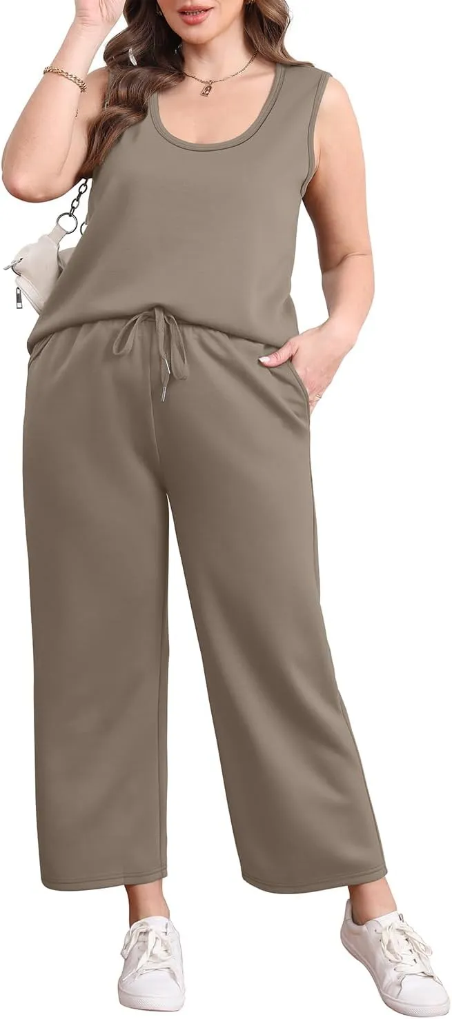 WIHOLL Two Piece Sets for Women Casual Travel Vacation Outfits Summer Wide Leg Pants Lounge Sets