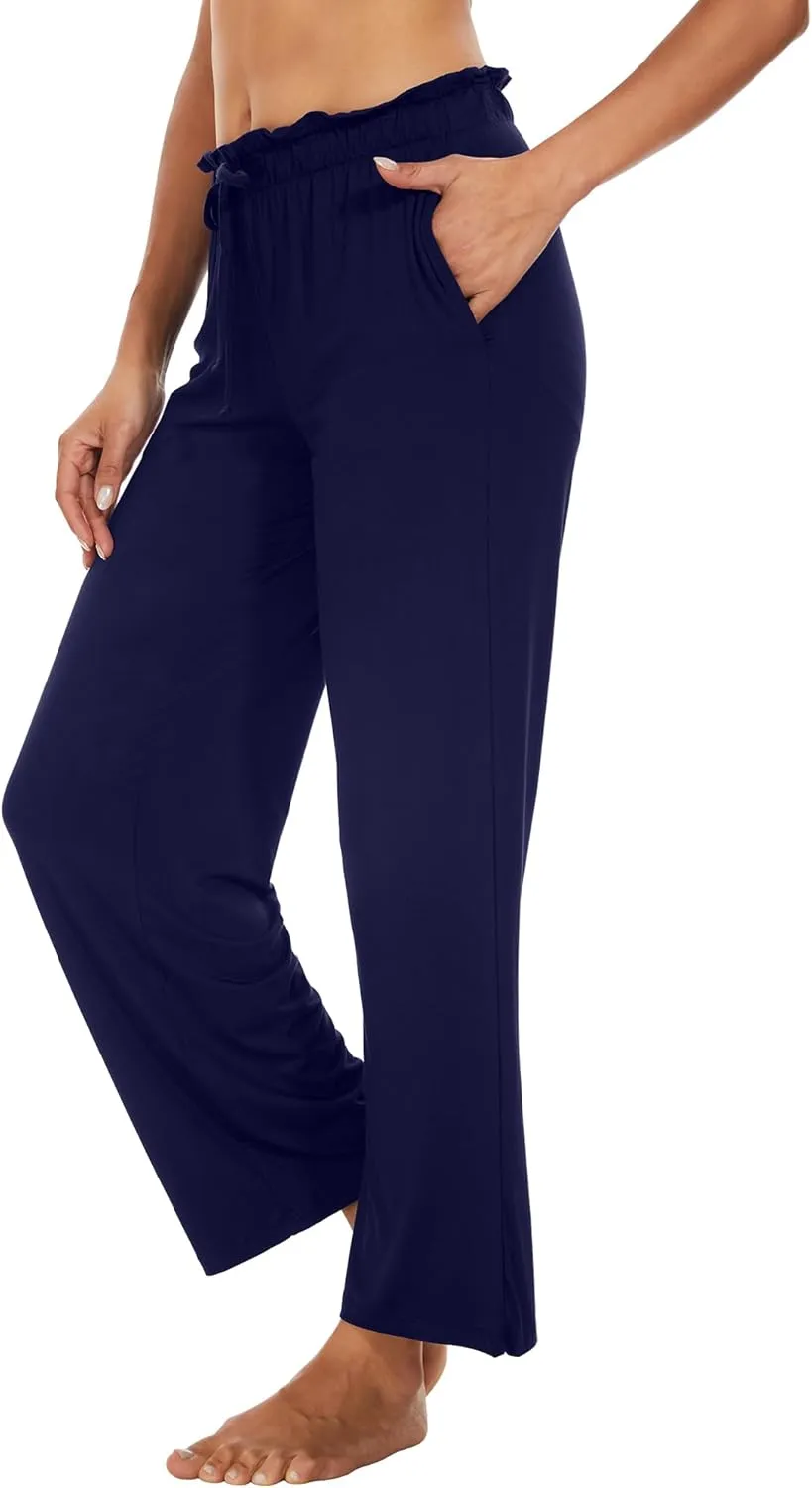 WiWi Viscose from Bamboo Women's Casual Loose Wide Leg Pants Pajama Bottoms Drawstring Sweatpants Palazzo Pjs Bottom S-XXL