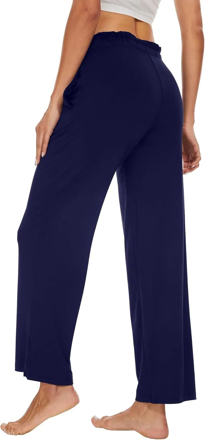 WiWi Viscose from Bamboo Women's Casual Loose Wide Leg Pants Pajama Bottoms Drawstring Sweatpants Palazzo Pjs Bottom S-XXL