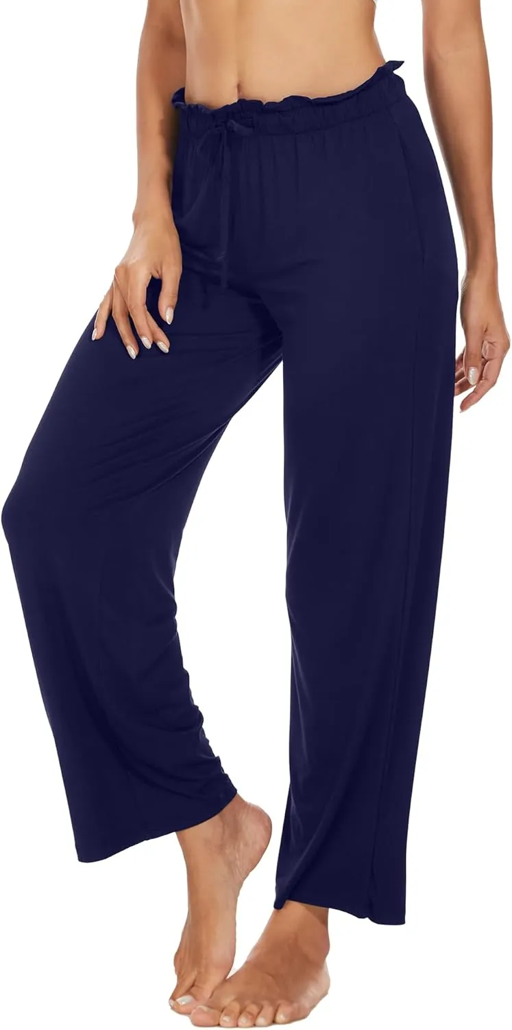 WiWi Viscose from Bamboo Women's Casual Loose Wide Leg Pants Pajama Bottoms Drawstring Sweatpants Palazzo Pjs Bottom S-XXL