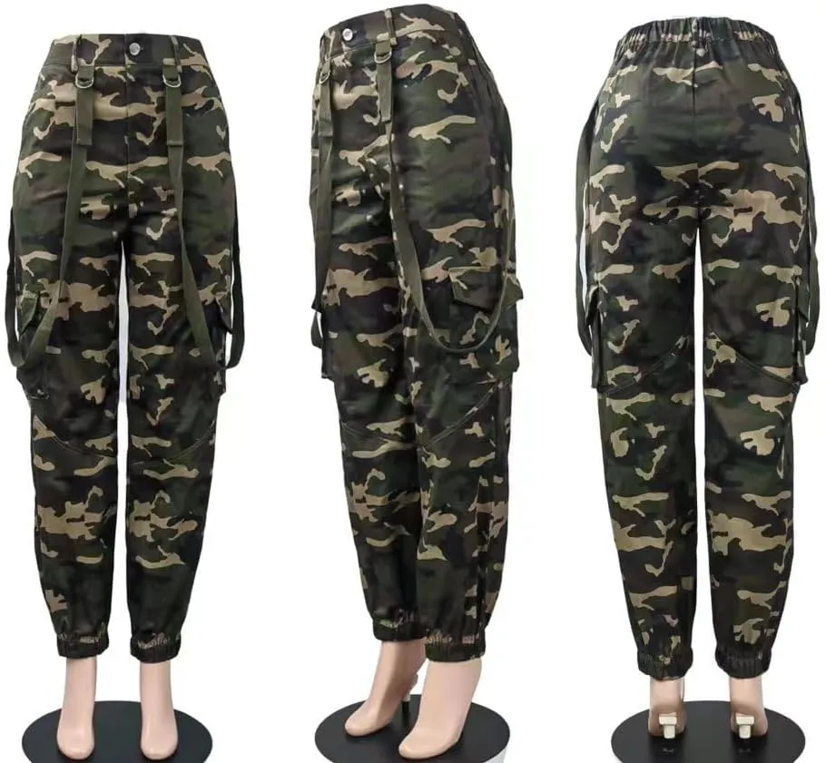 Woman's Casual Camouflage Camo Cargo Long Pants with Pockets