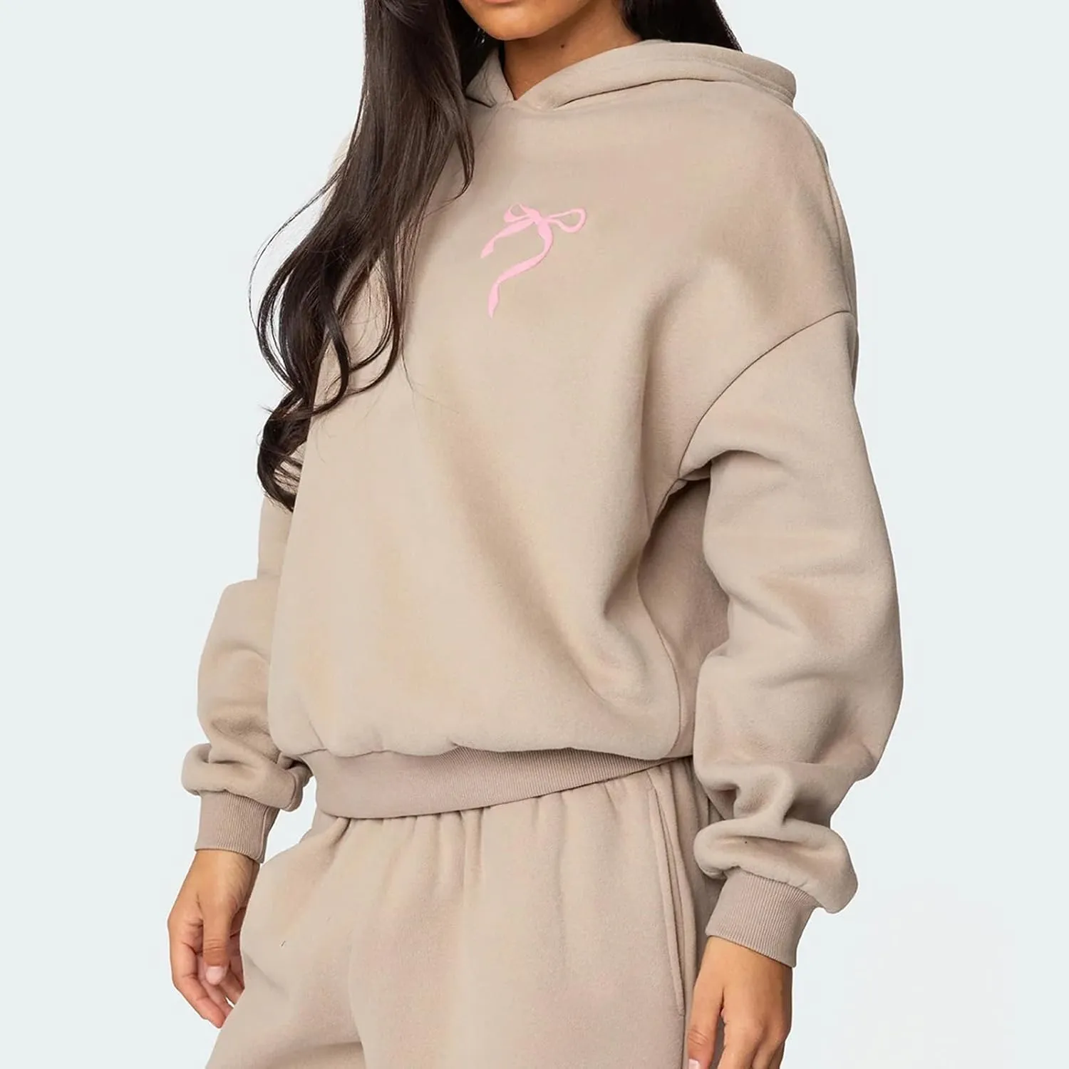 Women 2 Piece Bow Print Tracksuit Outfits Long Sleeve Hoodies Wide Leg Sweatpant Oversized Sweat Set with Pockets