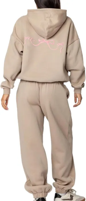 Women 2 Piece Bow Print Tracksuit Outfits Long Sleeve Hoodies Wide Leg Sweatpant Oversized Sweat Set with Pockets