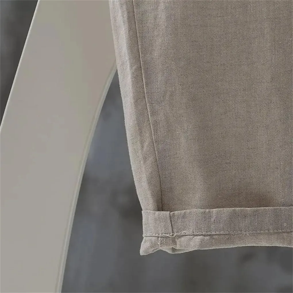 Women Cotton Linen Ankle-Length Trousers Female Elastic Waist Casual Loose Solid Harem Pants