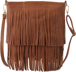 Women Fashion Shoulder Crossbody Tote Handbag Purse Fringe Messenger Purse Brown Well made