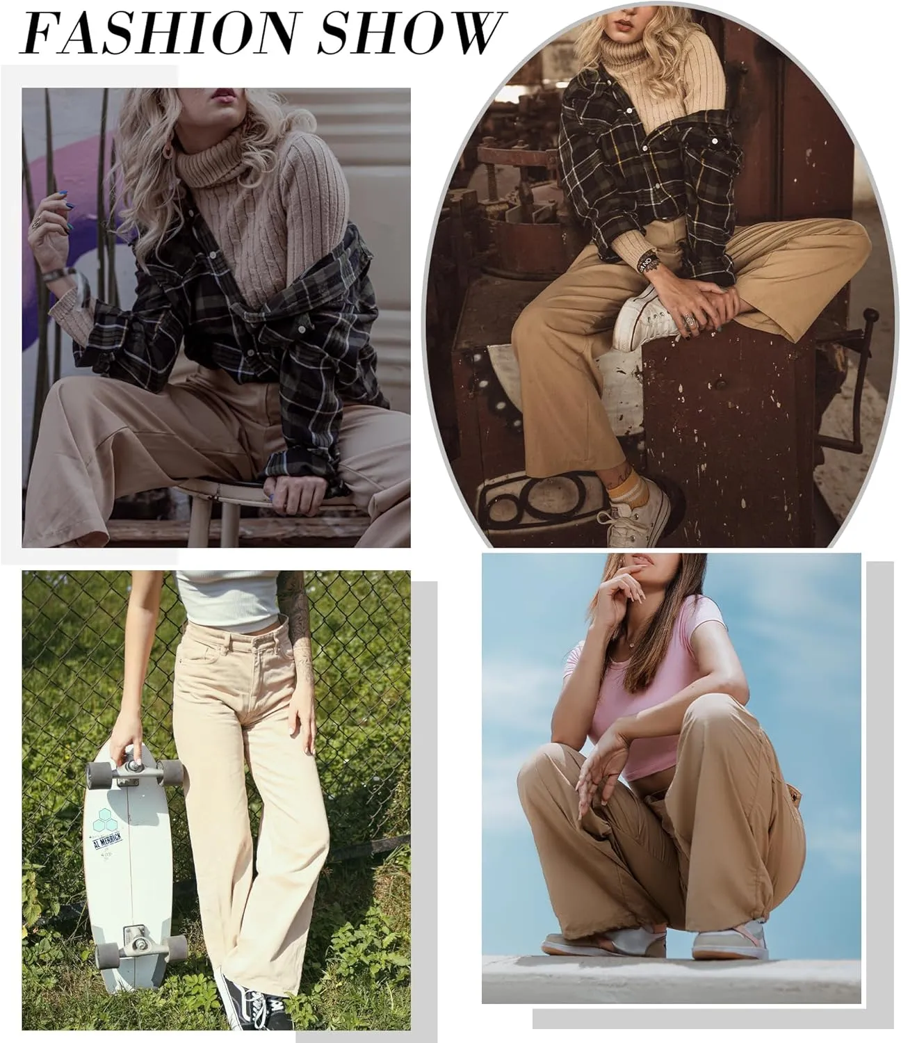 Women High Waisted Cargo Pants Y2K Trousers Wide Leg Casual Pants with 8 Pockets