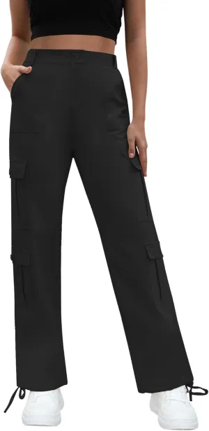 Women High Waisted Cargo Pants Y2K Trousers Wide Leg Casual Pants with 8 Pockets