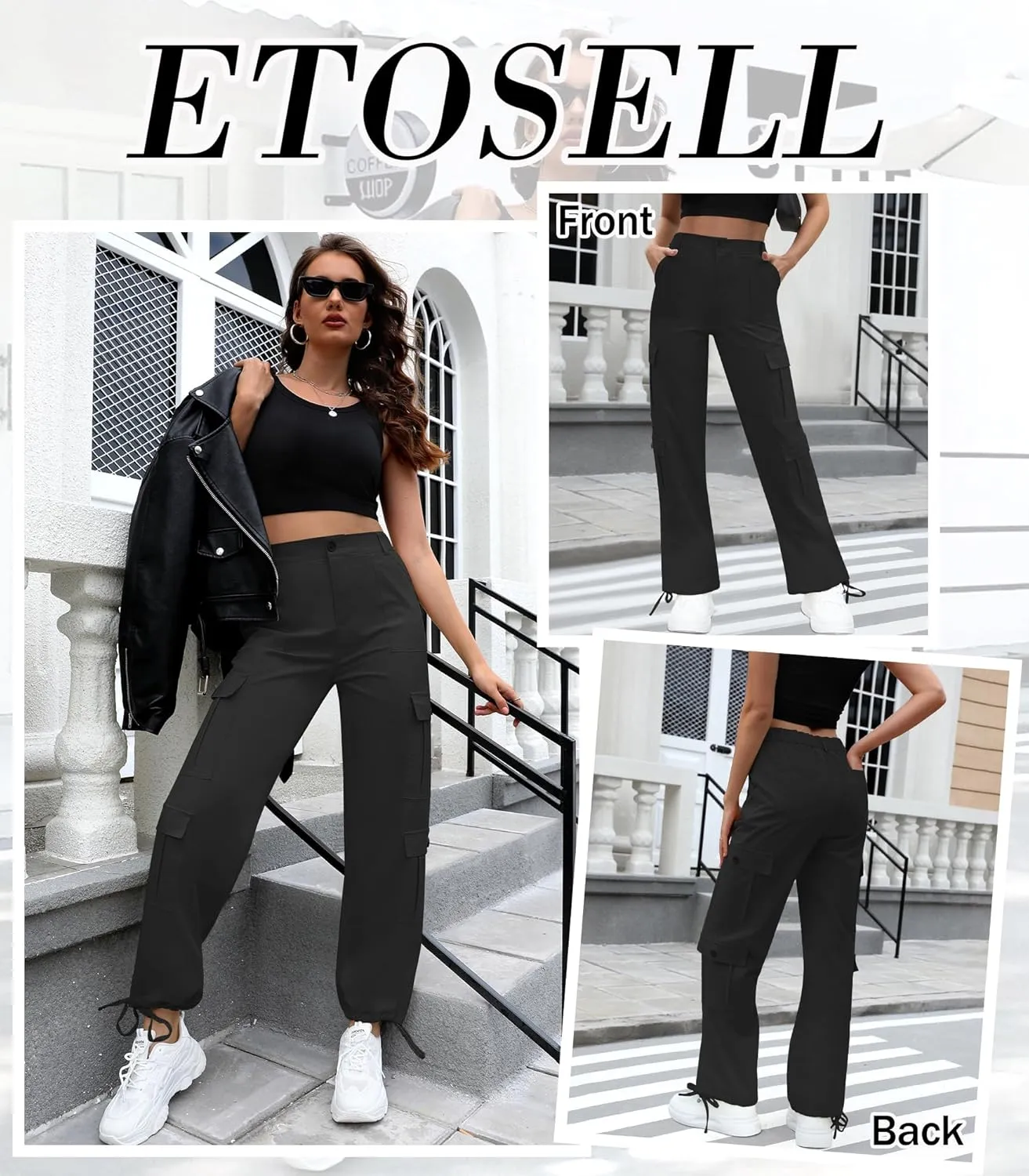 Women High Waisted Cargo Pants Y2K Trousers Wide Leg Casual Pants with 8 Pockets