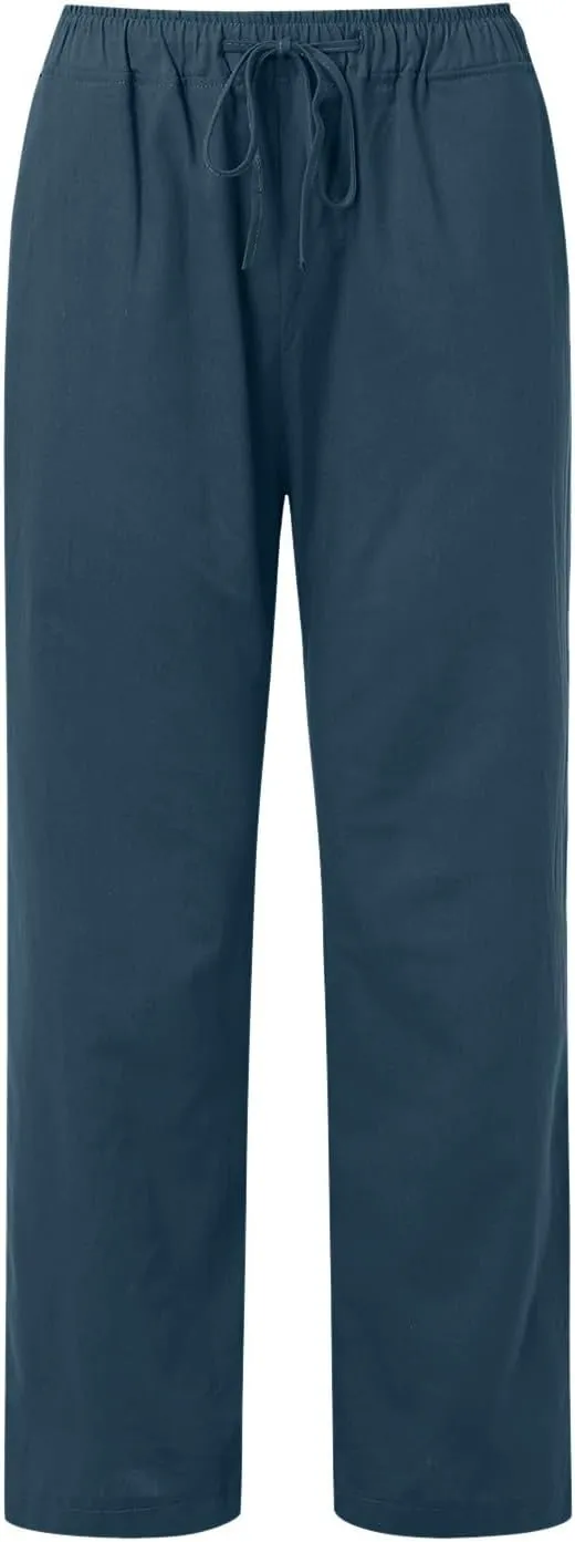 Women Linen Palazzo Pants Summer Beach Flowy Drawstring Slacks Wide Leg Lightweight Pants Comfy Cotton Baggy Trousers