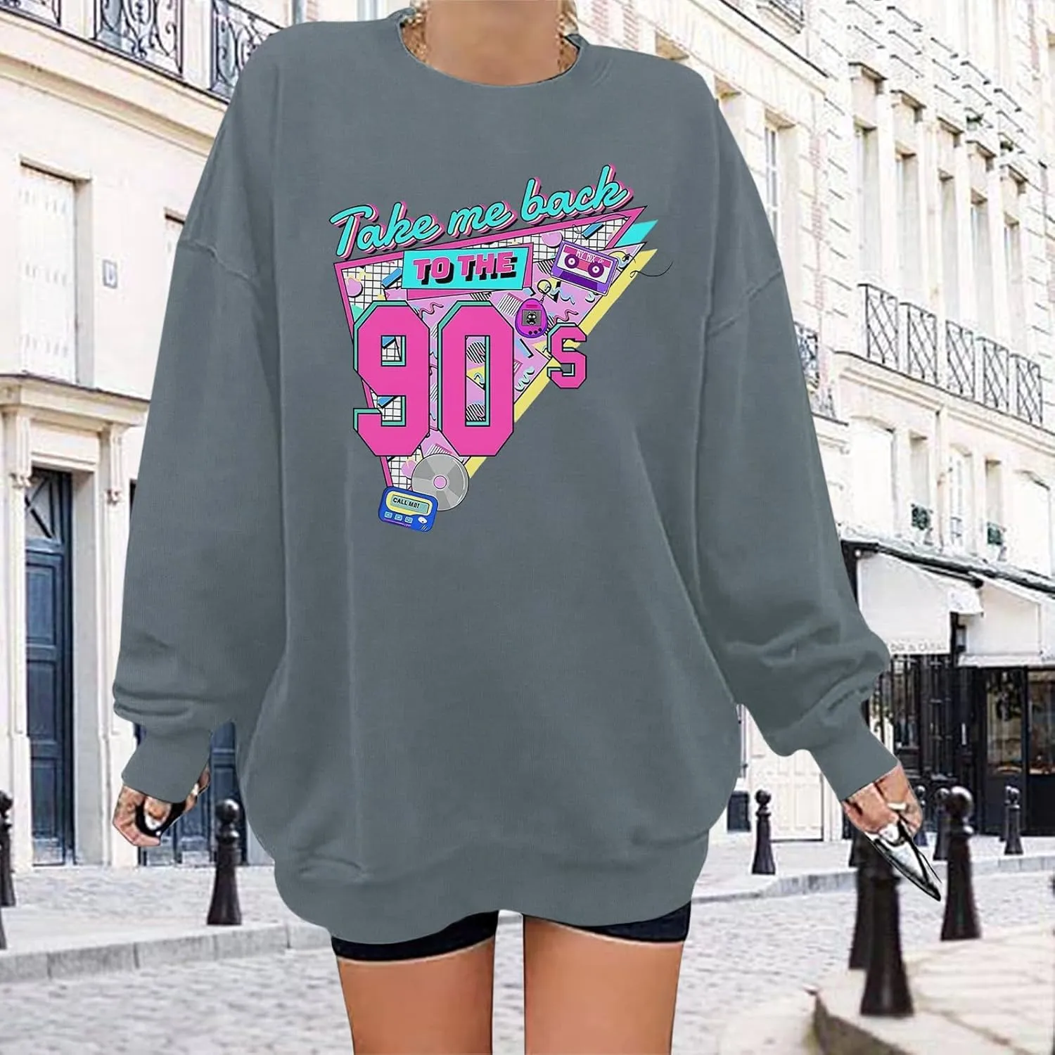 Women Oversized Graphic Sweatshirt 90s Outfit Long Sleeve Shirt 90's Vintage Pullover Tops Birthday Party Gift