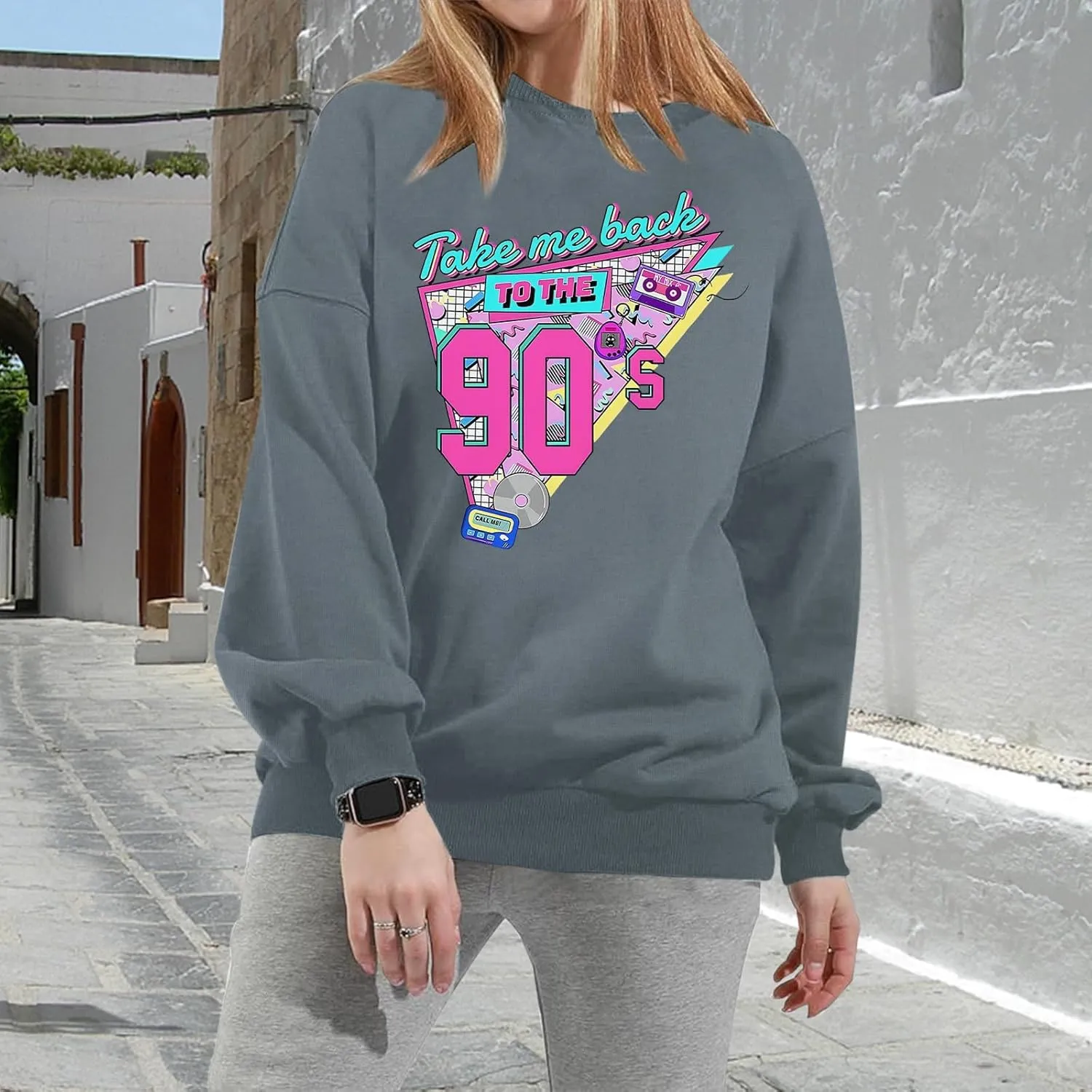 Women Oversized Graphic Sweatshirt 90s Outfit Long Sleeve Shirt 90's Vintage Pullover Tops Birthday Party Gift