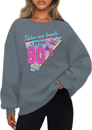 Women Oversized Graphic Sweatshirt 90s Outfit Long Sleeve Shirt 90's Vintage Pullover Tops Birthday Party Gift