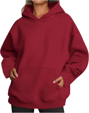 Women Pullover Oversized Sweatshirts Fleece Sweater Long Sleeve Hoodies With Pockets Casual Loose Fall Tops 2024