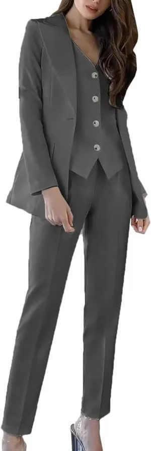 Women's 3 Piece Solid Work Blazer Vest Pant Suit Business Office Lady Suits Sets