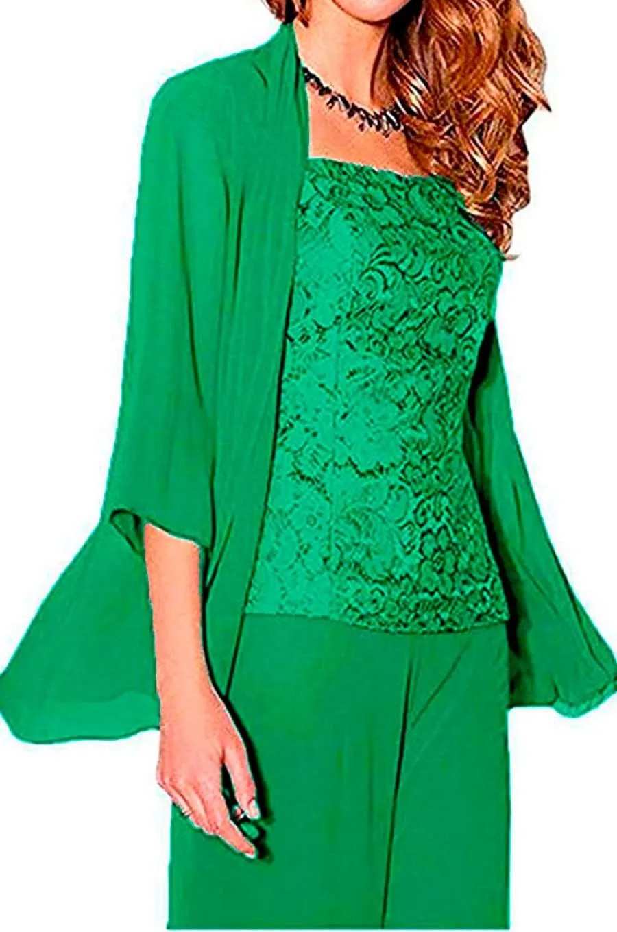 Women's 3 Pieces Chiffon Mother of The Bride Dress Pants Suits Wedding Outfit Lace Evening Dress