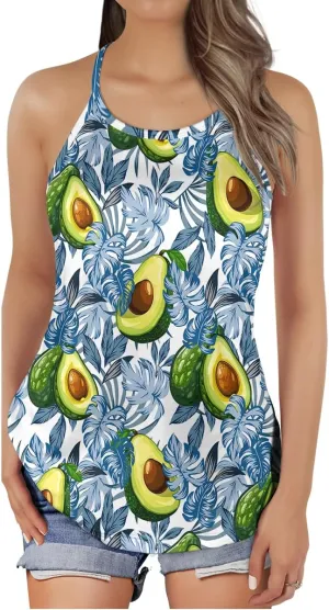 Women's Camisole Tank Tops - Avocado Spaghetti Strap Criss Cross Open Back Tank Summer Top for Women Series 33