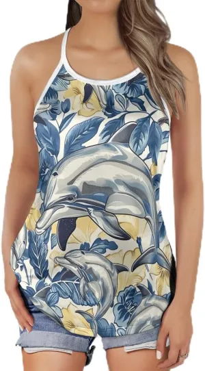 Women's Camisole Tank Tops - Dolphin Spaghetti Strap Criss Cross Open Back Tank Summer Top for Women Series 5