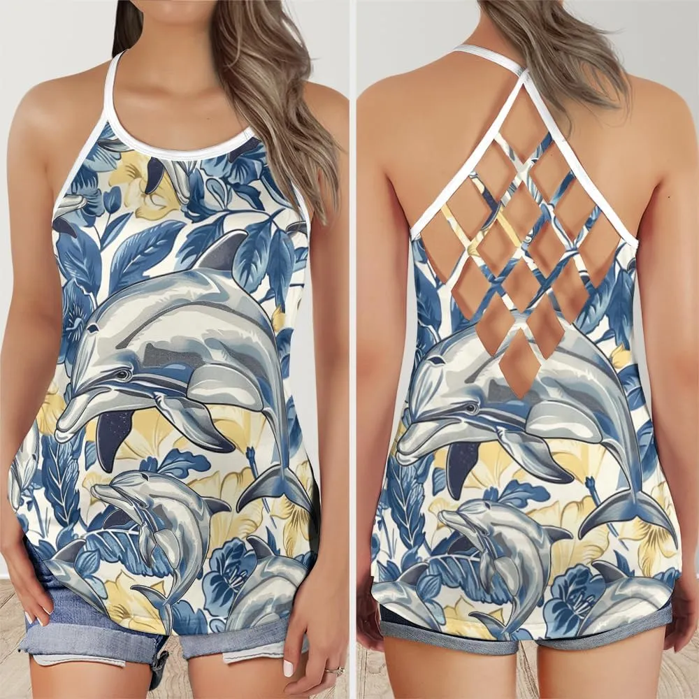 Women's Camisole Tank Tops - Dolphin Spaghetti Strap Criss Cross Open Back Tank Summer Top for Women Series 5