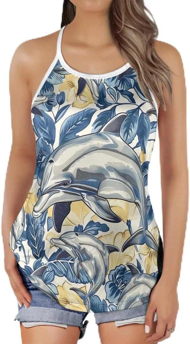Women's Camisole Tank Tops - Dolphin Spaghetti Strap Criss Cross Open Back Tank Summer Top for Women Series 5
