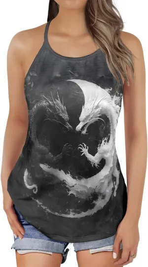 Women's Camisole Tank Tops - Dragon Spaghetti Strap Criss Cross Open Back Tank Summer Top for Women Series 1