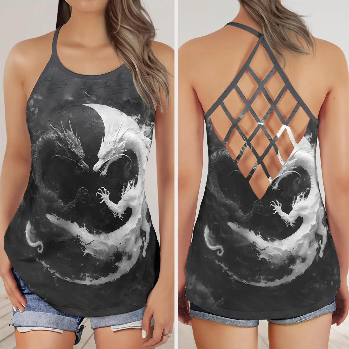 Women's Camisole Tank Tops - Dragon Spaghetti Strap Criss Cross Open Back Tank Summer Top for Women Series 1