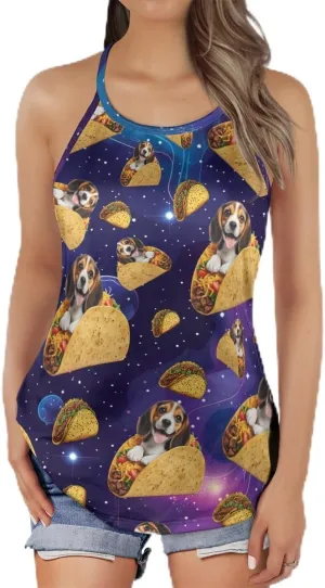 Women's Camisole Tank Tops - Taco Dog Spaghetti Strap Criss Cross Open Back Tank Summer Top for Women Series 16