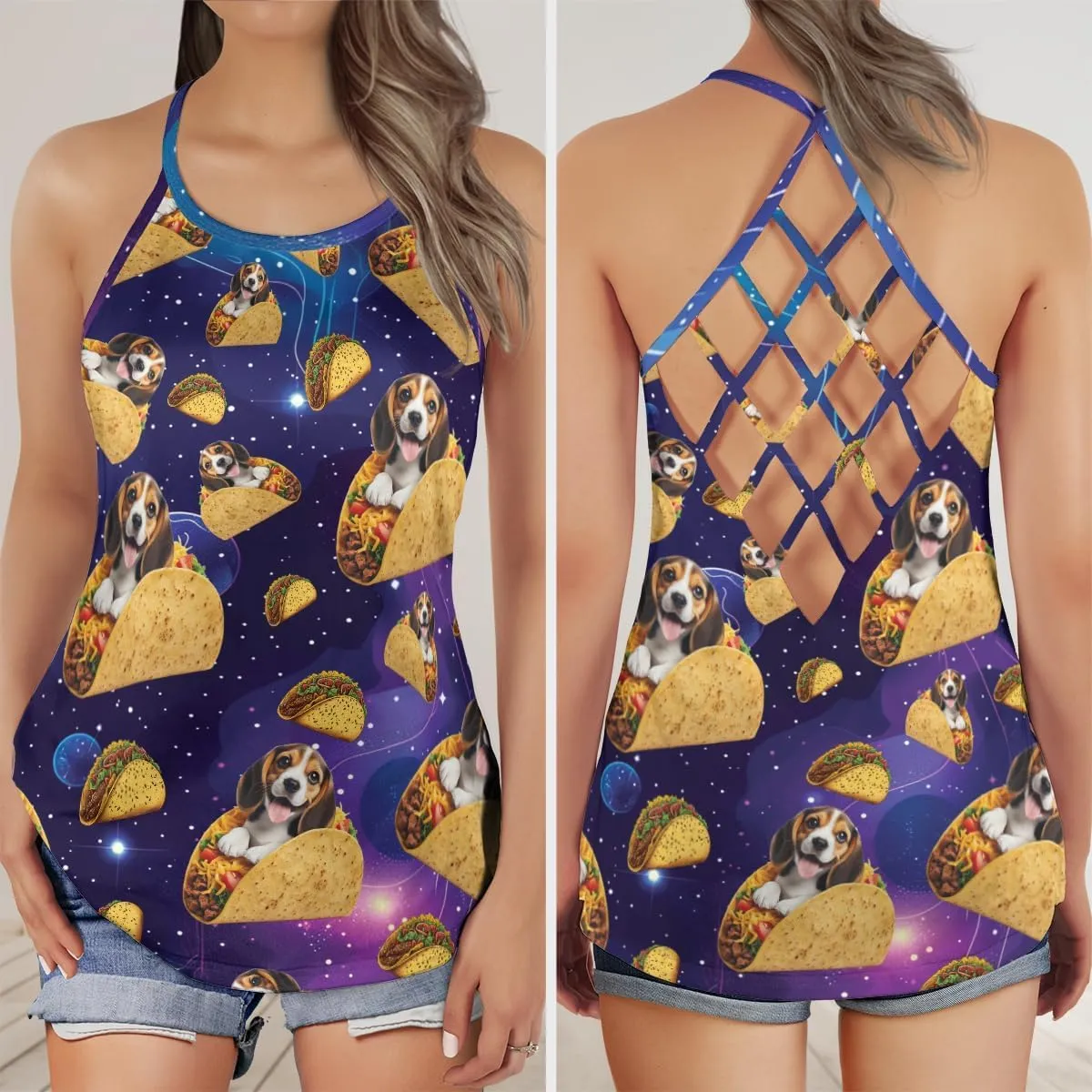 Women's Camisole Tank Tops - Taco Dog Spaghetti Strap Criss Cross Open Back Tank Summer Top for Women Series 16