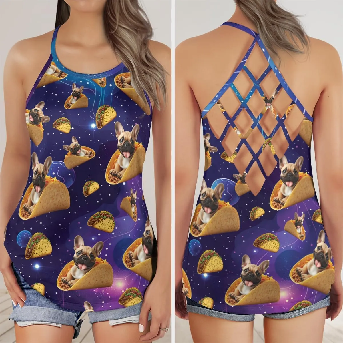 Women's Camisole Tank Tops - Taco Dog Spaghetti Strap Criss Cross Open Back Tank Summer Top for Women Series 16