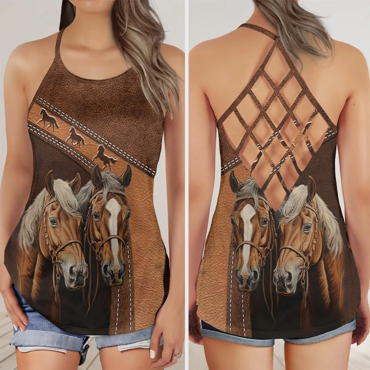 Women's Camisole Tank Tops - Vintage Horse Spaghetti Strap Criss Cross Open Back Tank Summer Top for Women Series 21