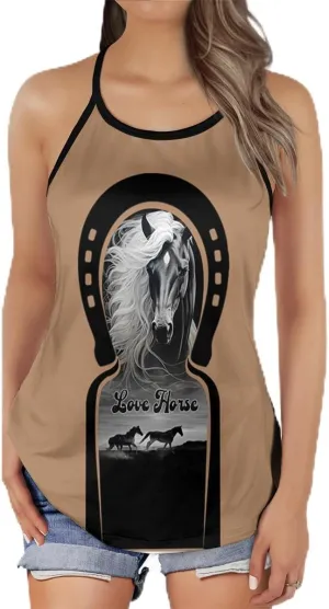 Women's Camisole Tank Tops - Vintage Horse Spaghetti Strap Criss Cross Open Back Tank Summer Top for Women Series 21