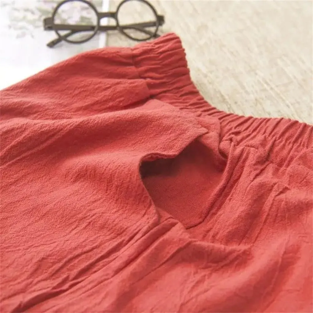 Women's Casual Cotton Linen Harem Pants Loose Solid Elastic Waist Ankle-Length Pants