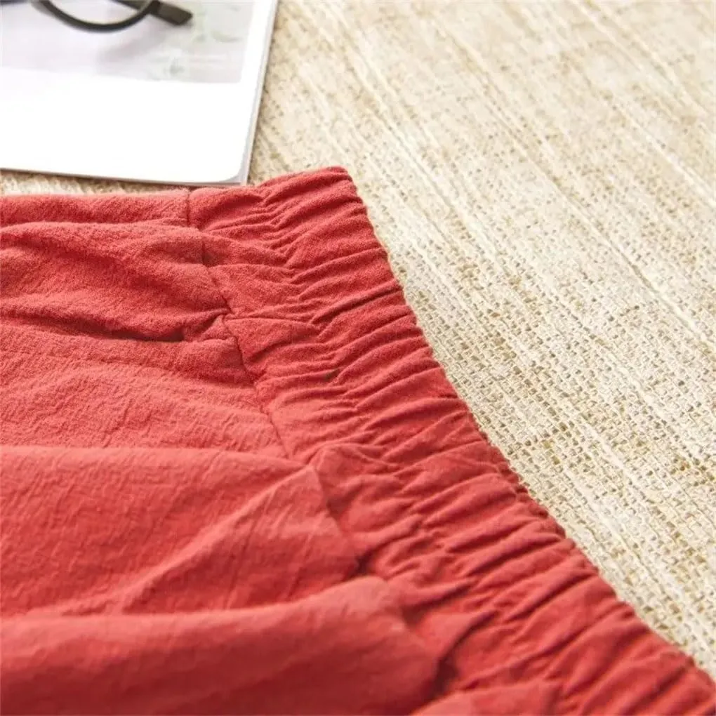 Women's Casual Cotton Linen Harem Pants Loose Solid Elastic Waist Ankle-Length Pants