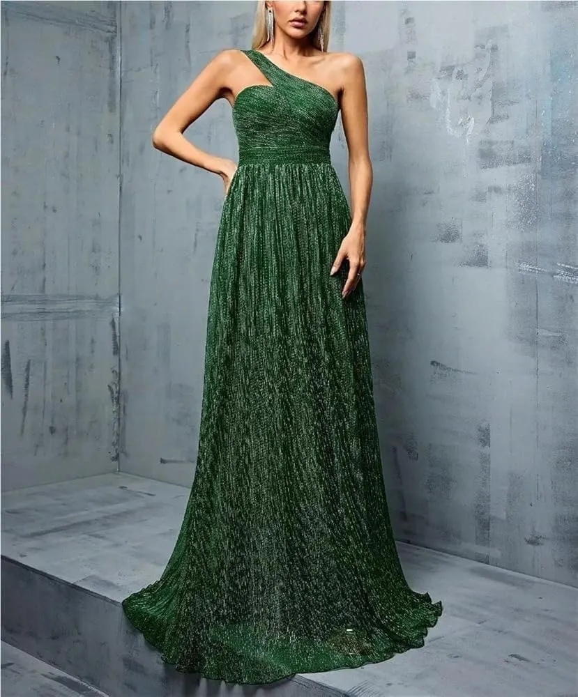 Women's Cocktail Party Dress One Shoulder Irregular Wire Evening Gown Long Skirt Formal Prom Dress