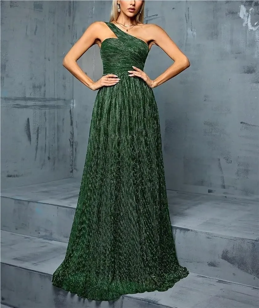 Women's Cocktail Party Dress One Shoulder Irregular Wire Evening Gown Long Skirt Formal Prom Dress