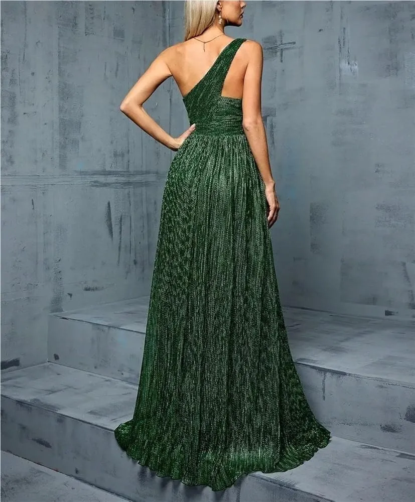 Women's Cocktail Party Dress One Shoulder Irregular Wire Evening Gown Long Skirt Formal Prom Dress