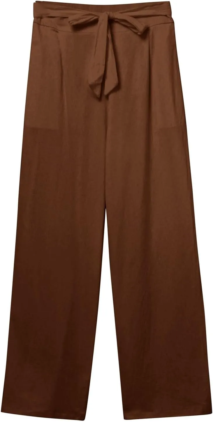 Women's Cotton Linen Summer Casual Loose Palazzo Lounge Pants Elastic Waist Lounge Pants Loose Fit Palazzo