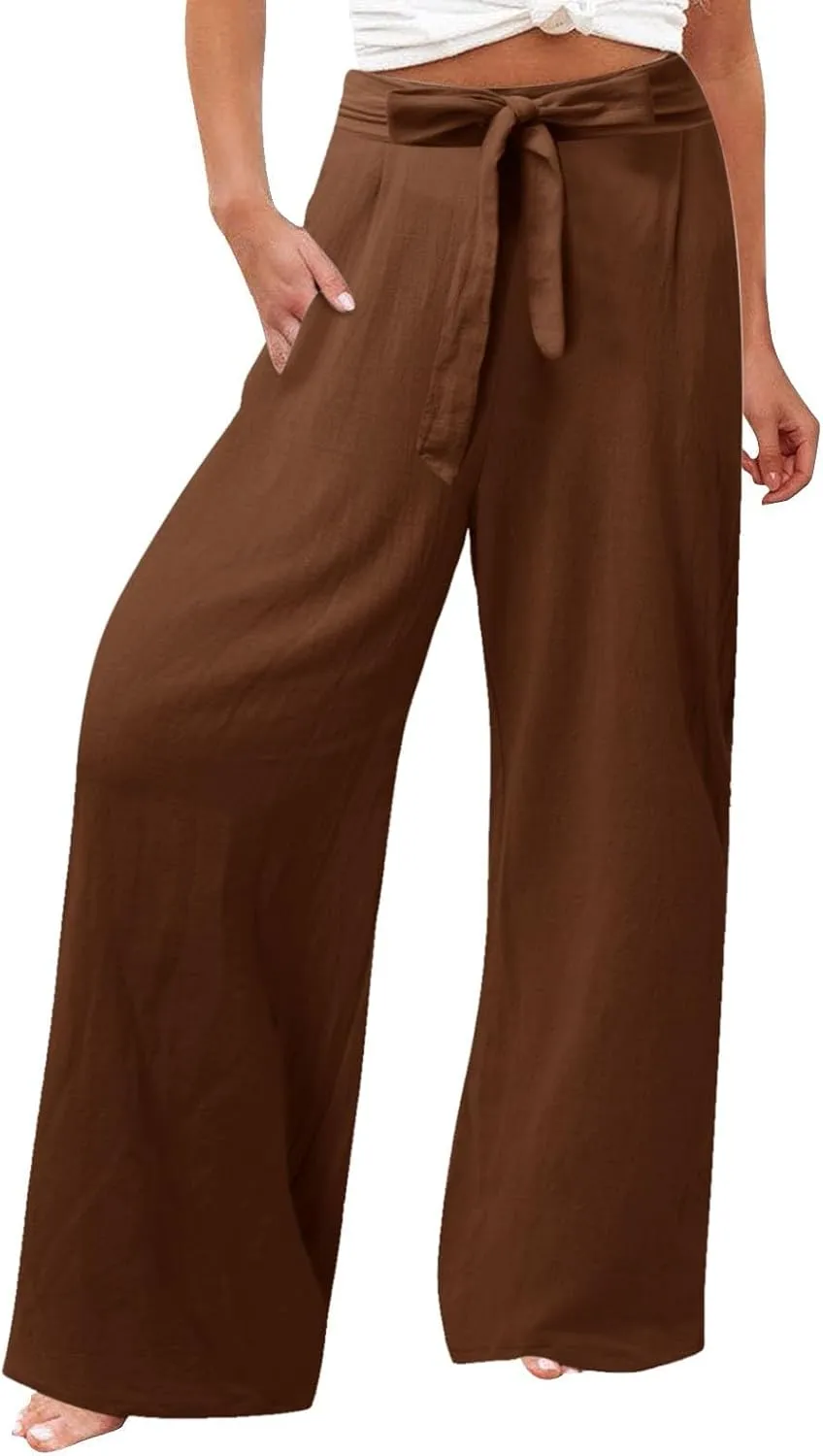 Women's Cotton Linen Summer Casual Loose Palazzo Lounge Pants Elastic Waist Lounge Pants Loose Fit Palazzo