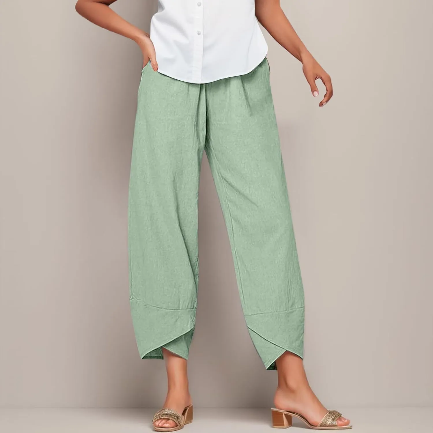 Women's Cotton Linen Trousers Summer Causal Straight Leg Solid Color Loose Fit Pants Lounge Palazzo Pants with Pockets