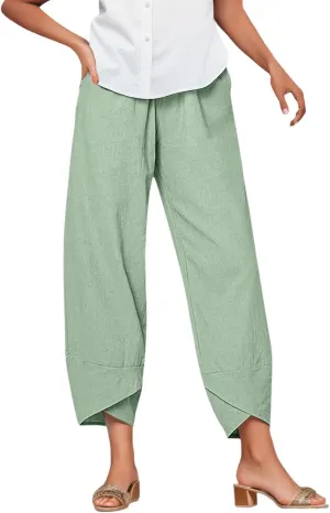 Women's Cotton Linen Trousers Summer Causal Straight Leg Solid Color Loose Fit Pants Lounge Palazzo Pants with Pockets