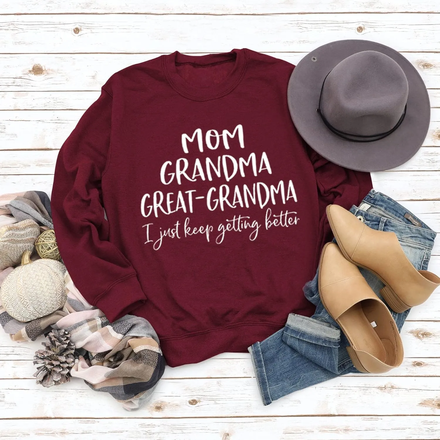 Womens Great Grandma Sweatshirt Fleece Lined Crewneck Long Sleeve Gigi Gift Inspirational Saying Tops