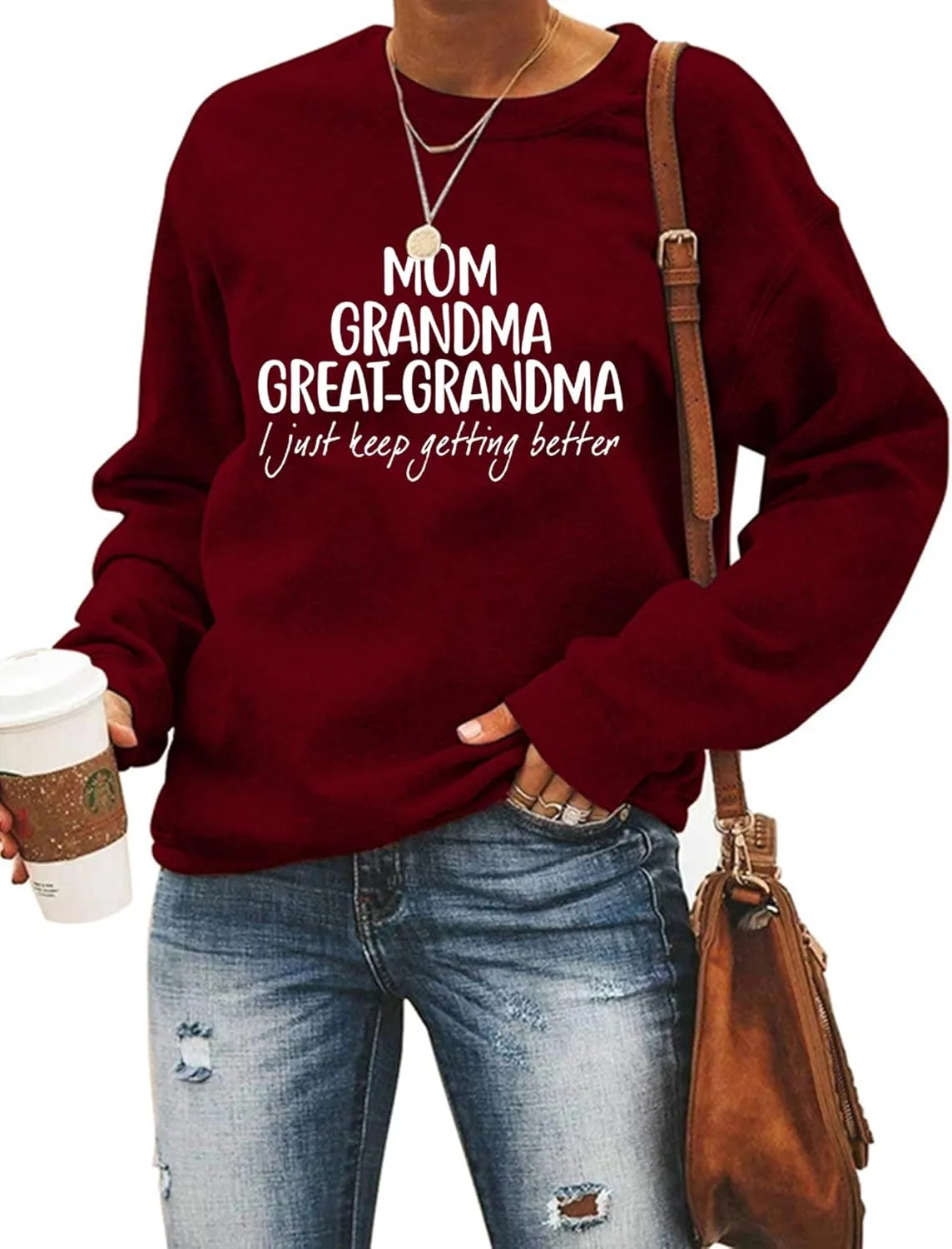 Womens Great Grandma Sweatshirt Fleece Lined Crewneck Long Sleeve Gigi Gift Inspirational Saying Tops
