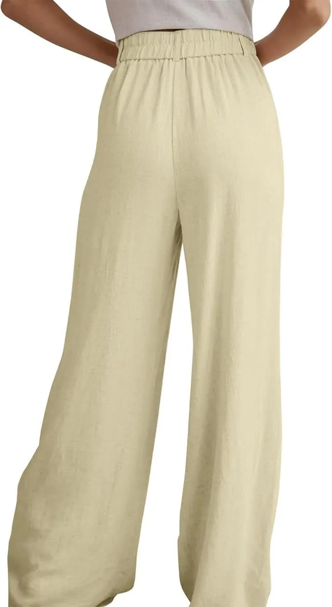 Womens High Waist Drape Button Wide-Leg Pants Casual Dress Trendy Office Work Palazzo Trousers Loose Stretch Pant