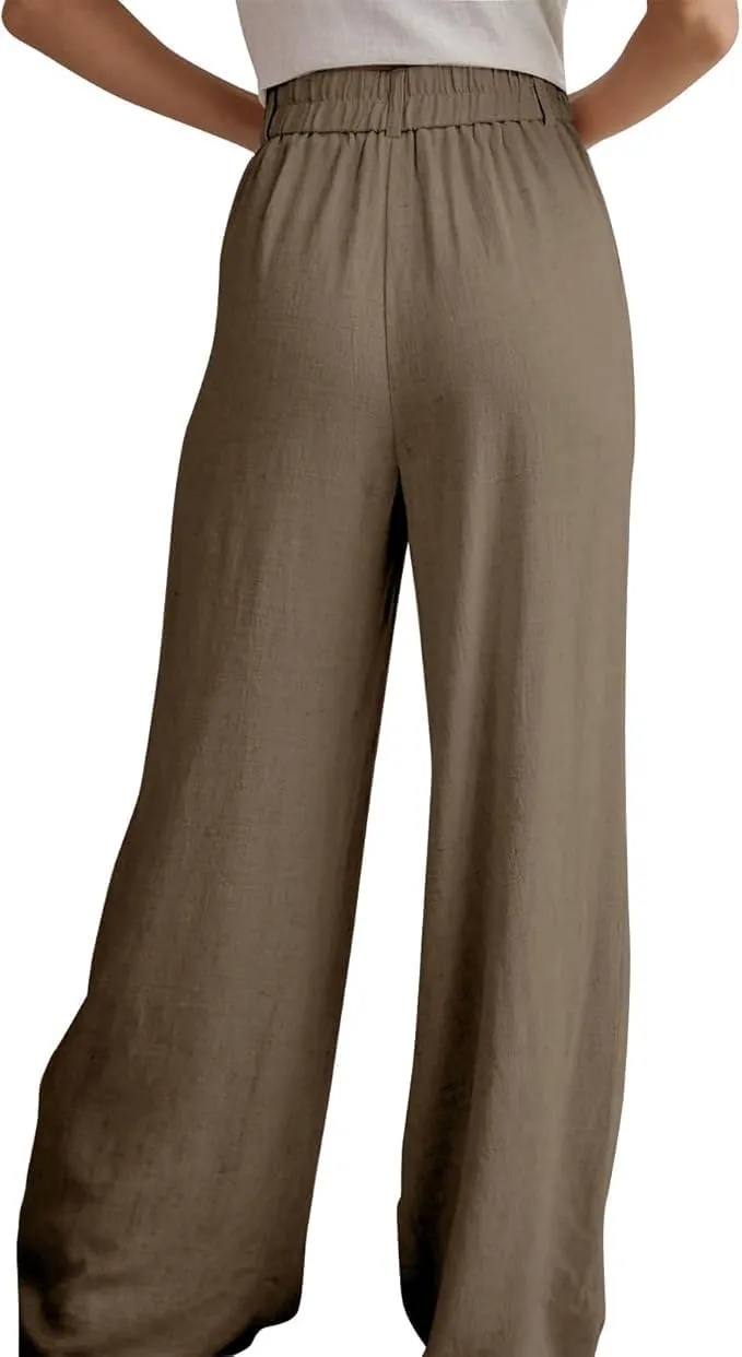 Womens High Waist Drape Button Wide-Leg Pants Casual Dress Trendy Office Work Palazzo Trousers Loose Stretch Pant