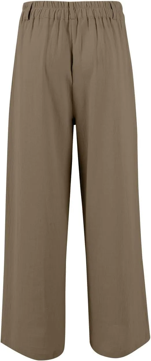 Womens High Waist Drape Button Wide-Leg Pants Casual Dress Trendy Office Work Palazzo Trousers Loose Stretch Pant